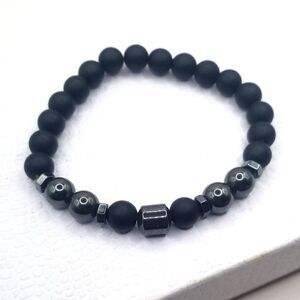 Anti swelling black obsidian stretch stone bracelet.